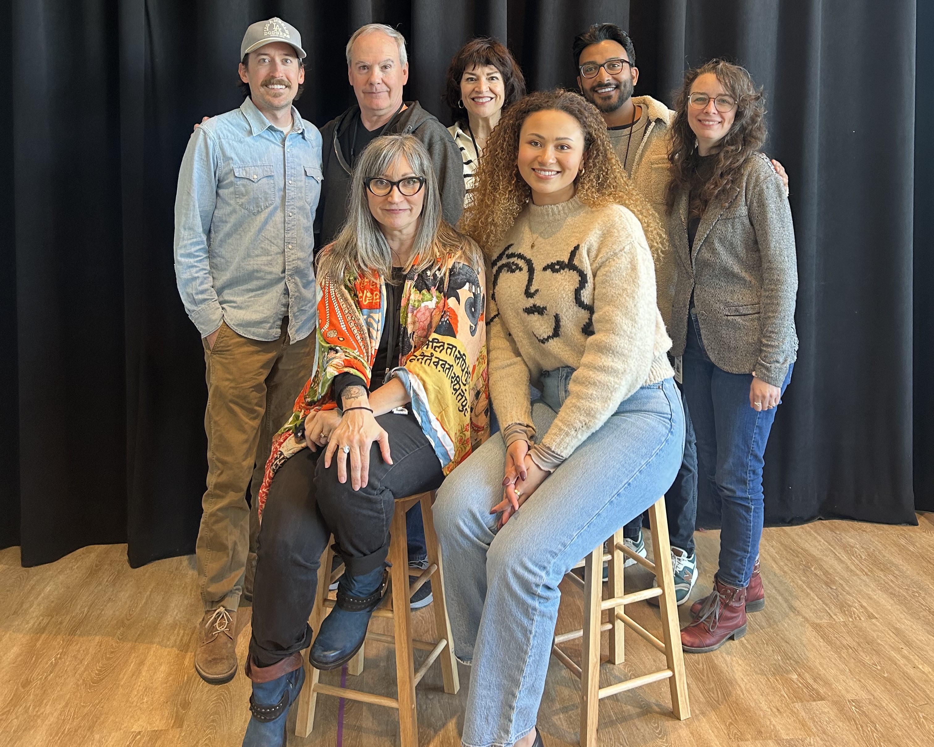 Photo featuring (front row, L to R) Mierka Girten (Joan/Alex/Beth), Amira Danan (Alice/Madeline/Ernie), (back row, L to R) Will Allan, Bill Timoney, Barbara Chisholm Adam Poss, and Joanie Schultz.