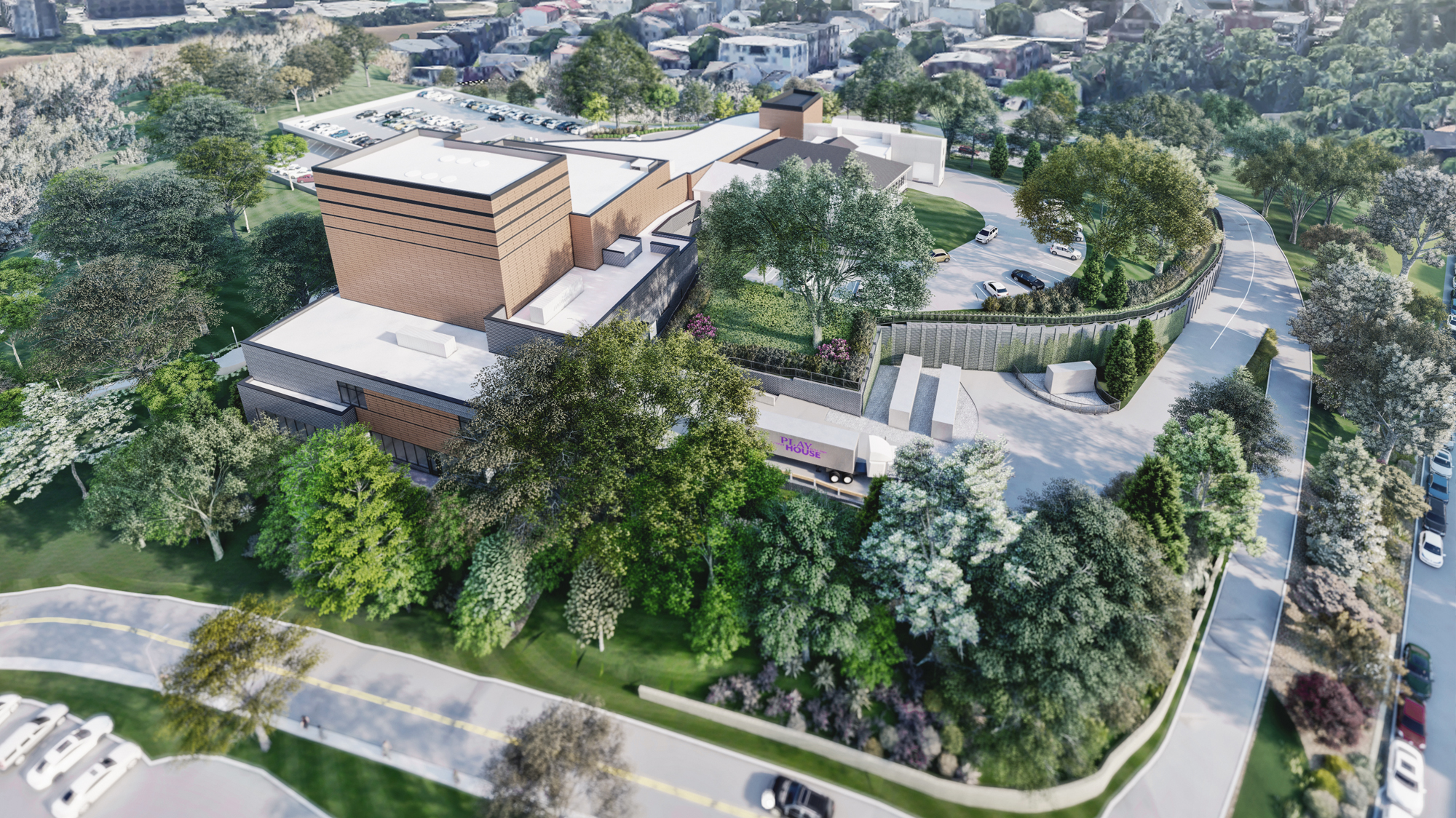 A back aerial view of the new facility. 