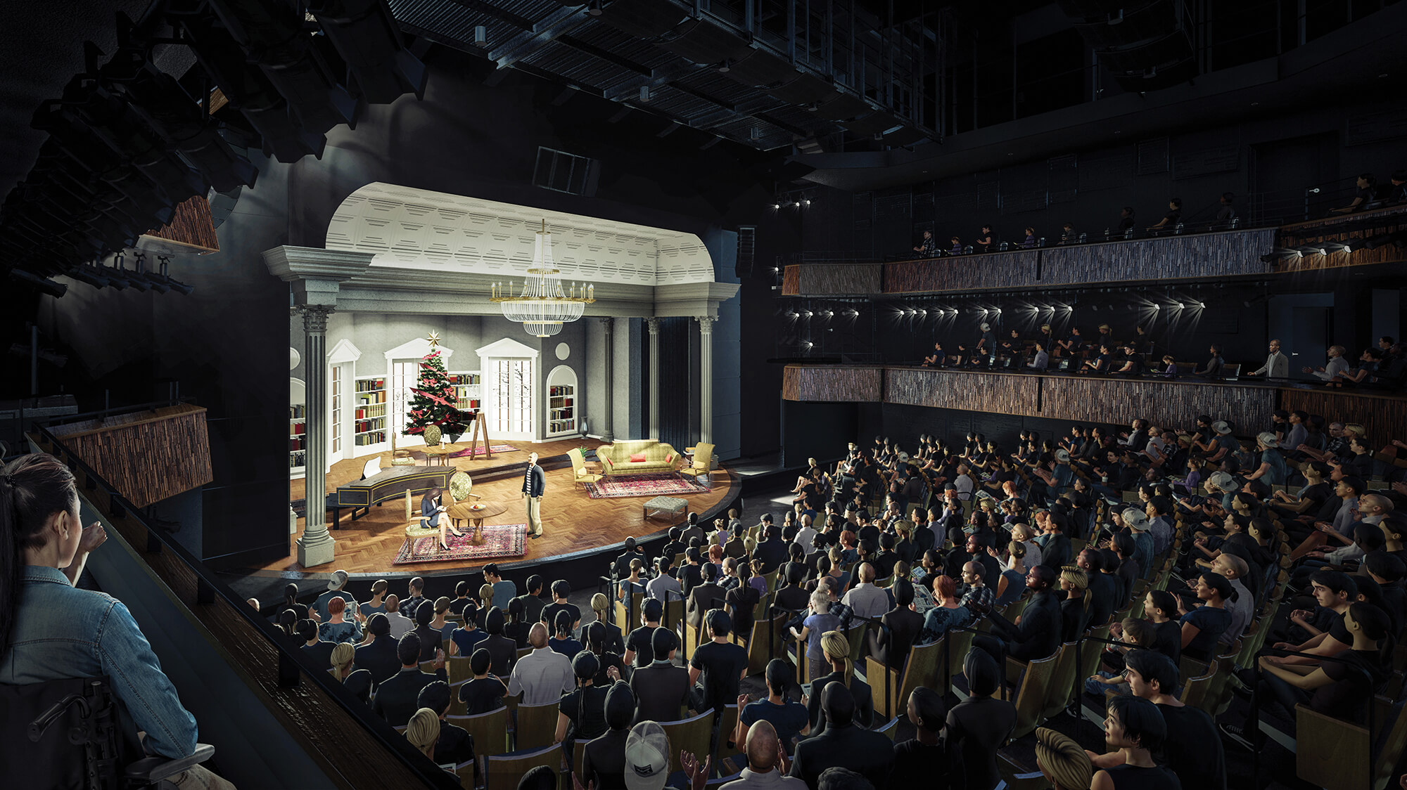 An audience view of Moe & Jack's Place — The Rouse Theatre.