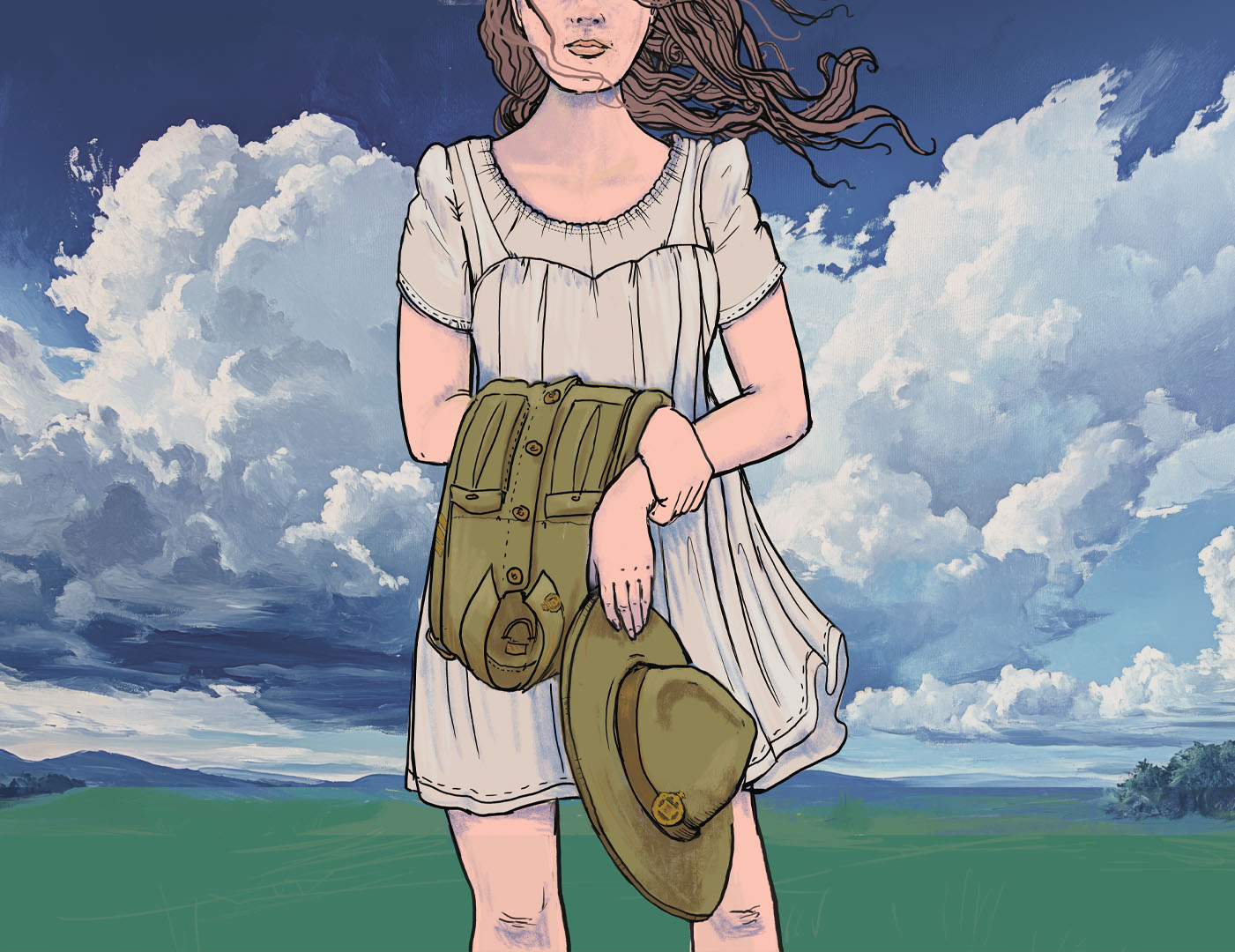 Mary holding hat and coat