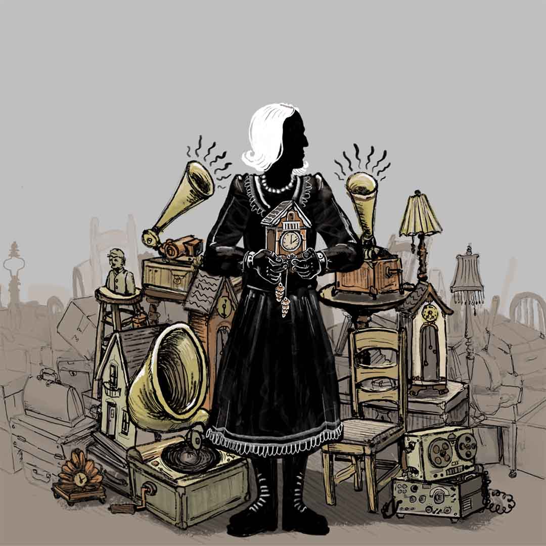 Figure holding clock